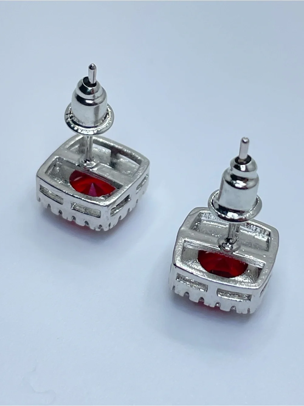 Swarovski Crystal Elements Ruby Red Halo Stud Earrings Silver Studs Elegant